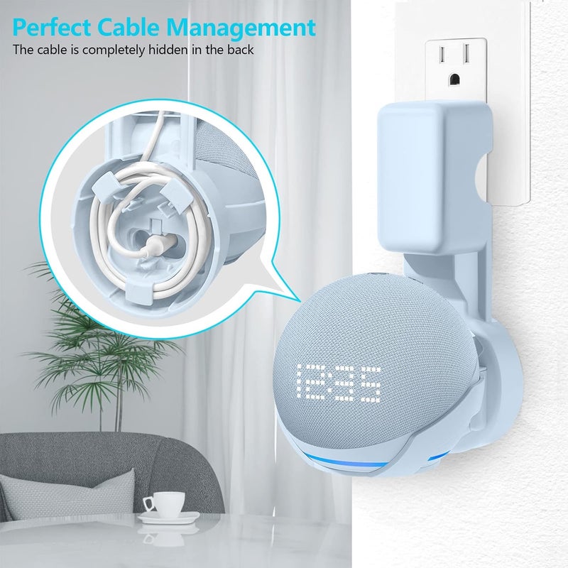 ZUOLACO Wall Mount Holder for Echo Dot 5th Generation, Outlet Hanger Stand for Echo Dot (5th & 4th Gen), Space-Saving Dot Accessories with Built-in Cable Management, Hide Messy Wires, Cloud Blue - Image 4